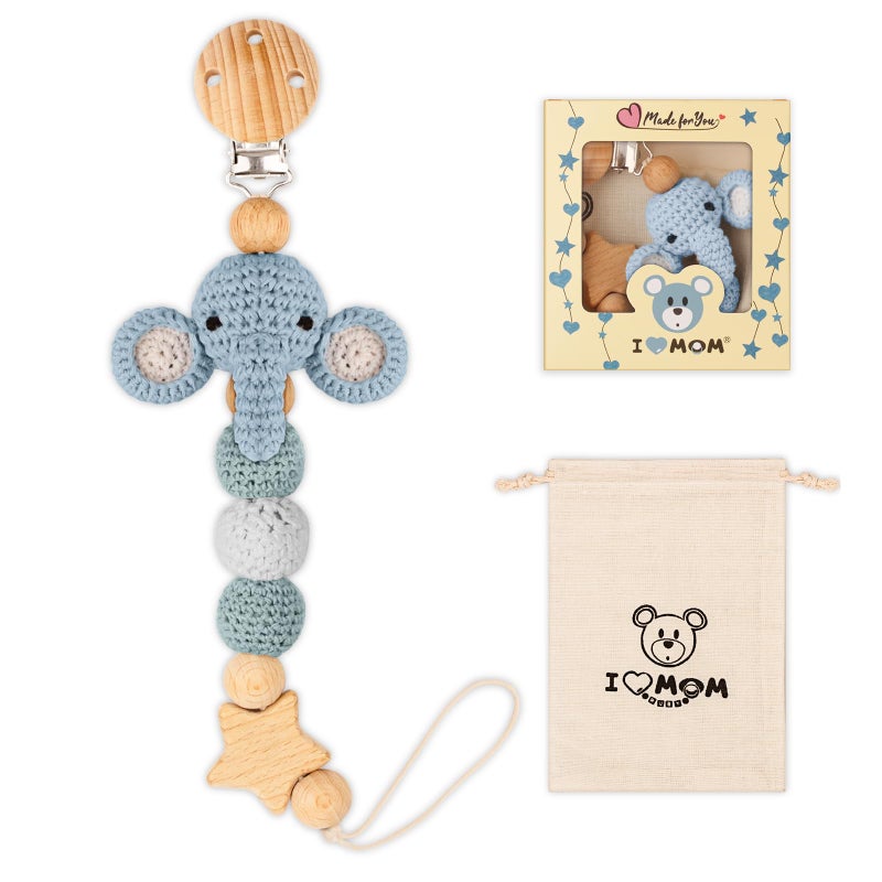 LSTRAGY Pacifier Clip Cute Animal Pacifier Holder Clip for Boys and Girls Most Pacifiers Baby Teethers Baby Shower and Baby EssentialsElephant