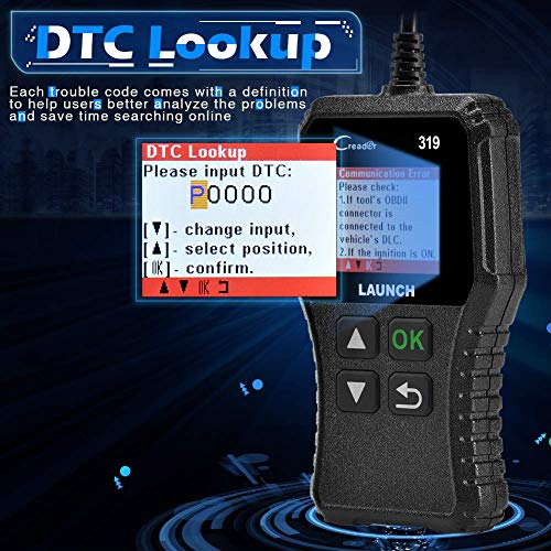 LAUNCH OBD2 Scanner Engine Fault Code Reader, CR319 Code Reader Scanner, CAN Diagnostic Scan Tool Supports DTC Lookup, Mode6 O2 Sensor for OBDII Protocol Cars Since 1996 Black - Image 4