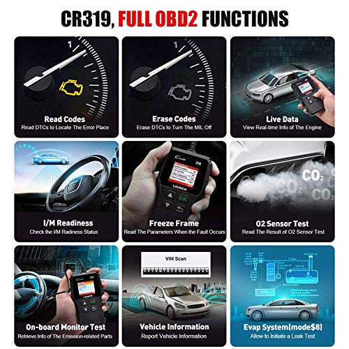 LAUNCH OBD2 Scanner Engine Fault Code Reader, CR319 Code Reader Scanner, CAN Diagnostic Scan Tool Supports DTC Lookup, Mode6 O2 Sensor for OBDII Protocol Cars Since 1996 Black - Image 2