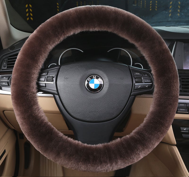 Generic New car wool steering wheel cover wool short plush cute wool car handle cover winter handle cover fur one TEAK 