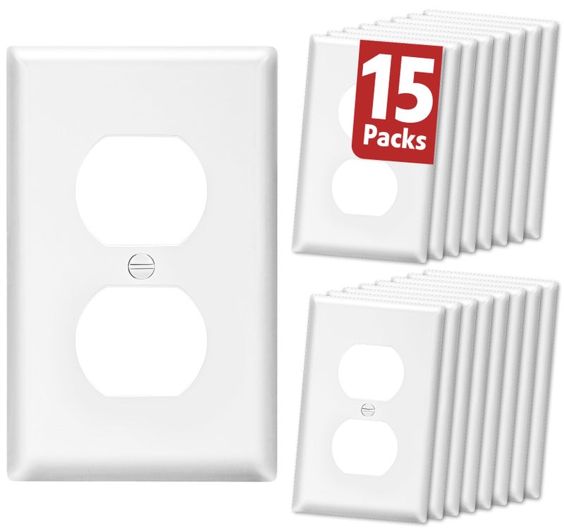 YesBes 15 Pack Outlet Covers Bulk, Light Switch Cover Plate Standard Size 1-Gang 4.50" x 2.75", Duplex Wall Plates, Outlet Covers Wall Plate, Polycarbonate Thermoplastic, White - Image 1
