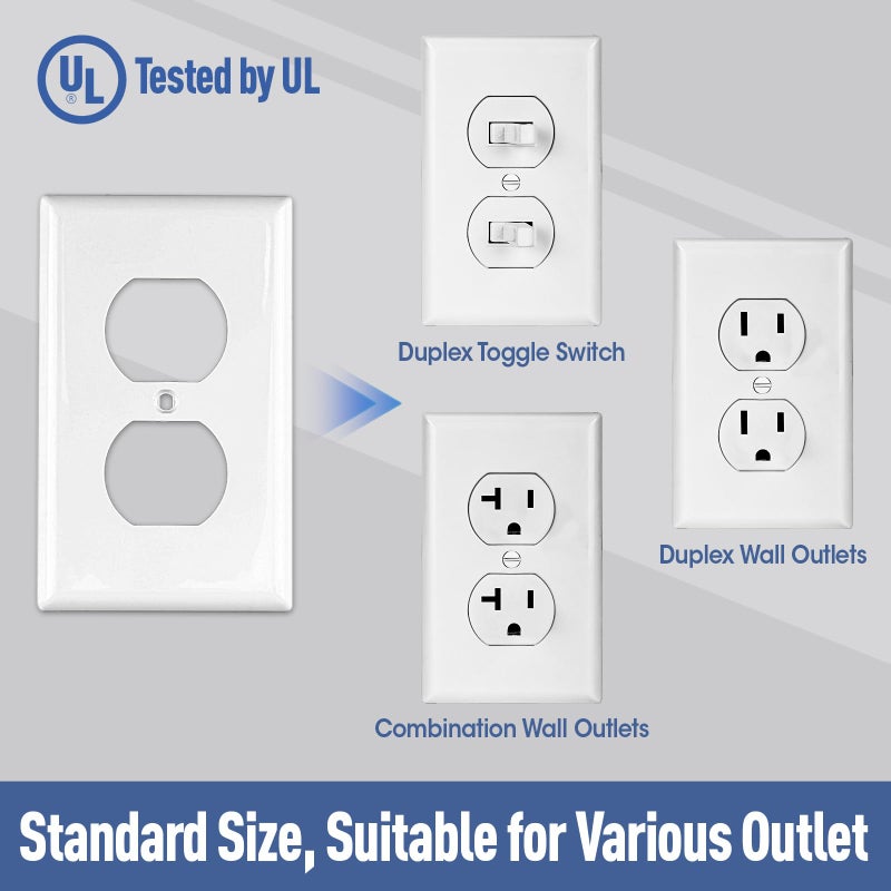 YesBes 15 Pack Outlet Covers Bulk, Light Switch Cover Plate Standard Size 1-Gang 4.50" x 2.75", Duplex Wall Plates, Outlet Covers Wall Plate, Polycarbonate Thermoplastic, White - Image 2