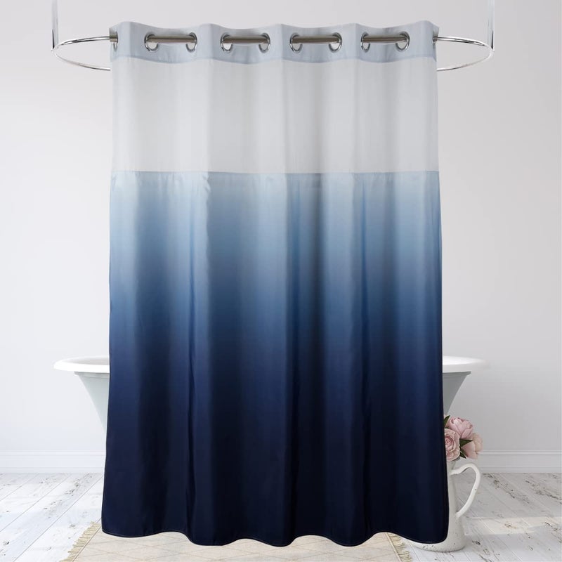 Ecoehoe 71 "" W x 74 "" L Hook Free Fabric Surtain مع بطانة بوليستر مع بطانة مغناطيس جودة من خلال التدرج الأزرق - Image 1