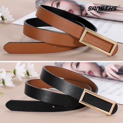 SANSTHS Skinny Reversible Belts for Women, Two-in-one Women Thin Belt for Dresses Jeans Pants with Gold Buckle, Black/Brown S - Image 4