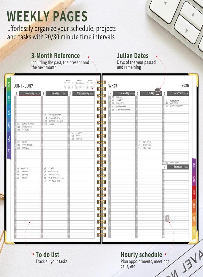 Kamoy 2026 Appointment Book/Planner - 2026 Daily Hourly Planner from Jan. 2026 - Dec. 2026, Weekly appointment Book 2026, 2026 Hourly planner with 20-Minute Interval, 9" x 11", Twin-Wire Binding, Colorful - Image 5