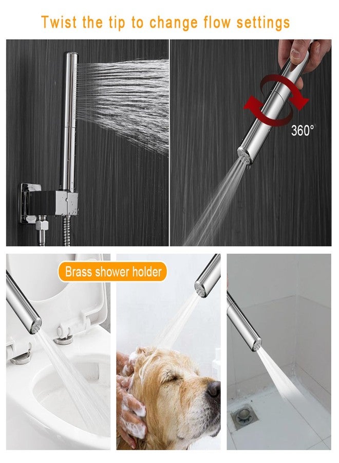 BESy مجموعة دش BESy 10 بوصة من النحاس الصلب مع رأس دش خلاط عالي الضغط و 2 في 1 محمول مثبت على الحائط، مجموعة صنبور دش مطري مع صمام خشن معتمد من cUPC من الكروم المصقول - Image 5