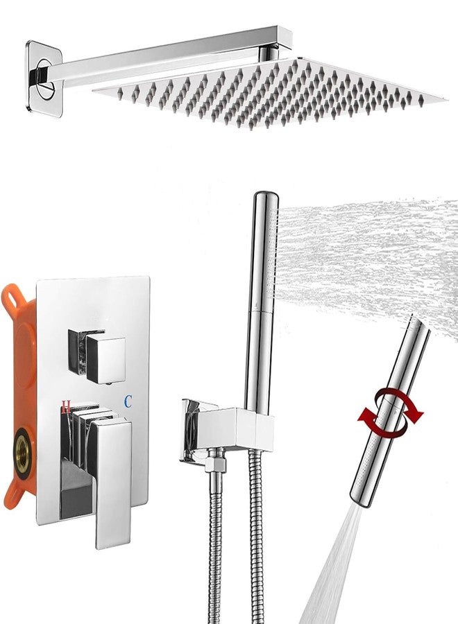 BESy مجموعة دش BESy 10 بوصة من النحاس الصلب مع رأس دش خلاط عالي الضغط و 2 في 1 محمول مثبت على الحائط، مجموعة صنبور دش مطري مع صمام خشن معتمد من cUPC من الكروم المصقول - Image 1