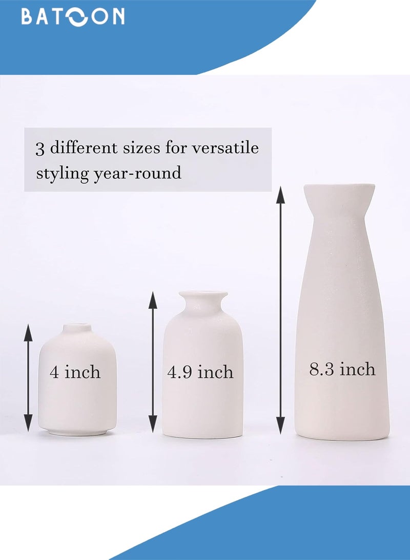 باتون مجموعة من 3 مزهريات سيراميك صغيرة للديكور، ديكور منزلي عصري، مزهريات للديكور، مزهرية عشب البامباس، مزهريات زهور مجففة، غرفة المعيشة، رف طاولة، قطع مركزية للديكور - Image 3