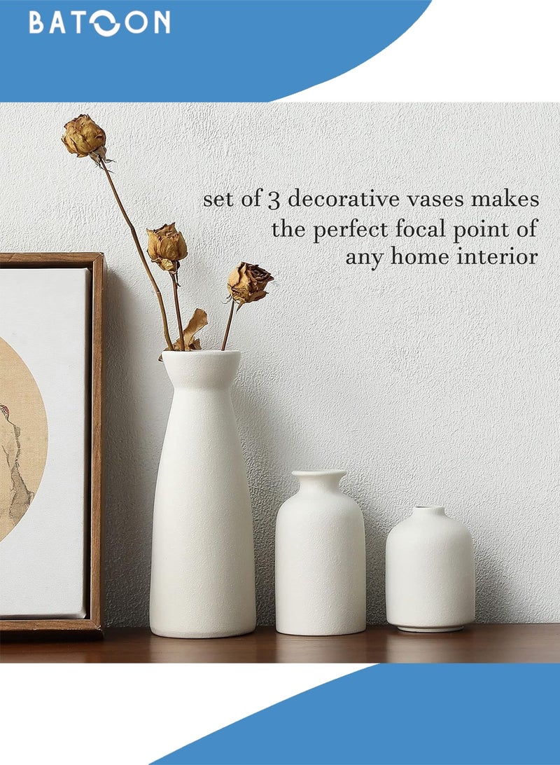 باتون مجموعة من 3 مزهريات سيراميك صغيرة للديكور، ديكور منزلي عصري، مزهريات للديكور، مزهرية عشب البامباس، مزهريات زهور مجففة، غرفة المعيشة، رف طاولة، قطع مركزية للديكور - Image 2
