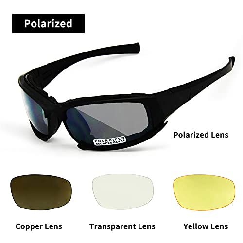 EnzoDate Photochromic Polarized Army Sunglasses Military Goggles 4 Lens Kit Men War Game Tactical Outdoor Sunglasses, Black - Image 2
