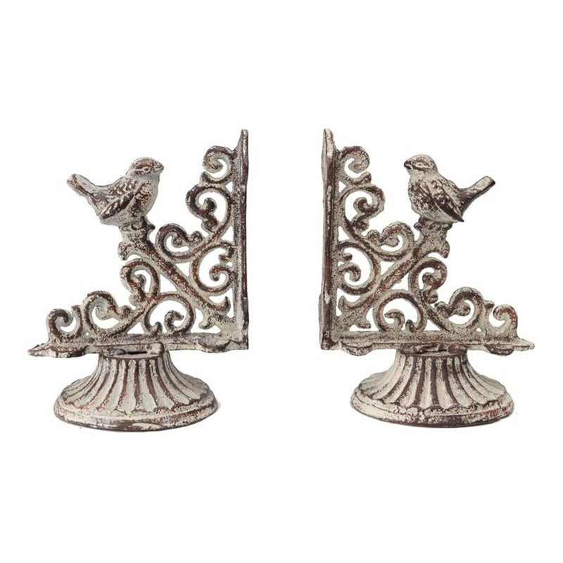 Vintage Book Ends for Heavy Books Farmhouse Decorative Bookends for Shelves with NonSkid Base Antique White Finish for Home Office 1 Pair