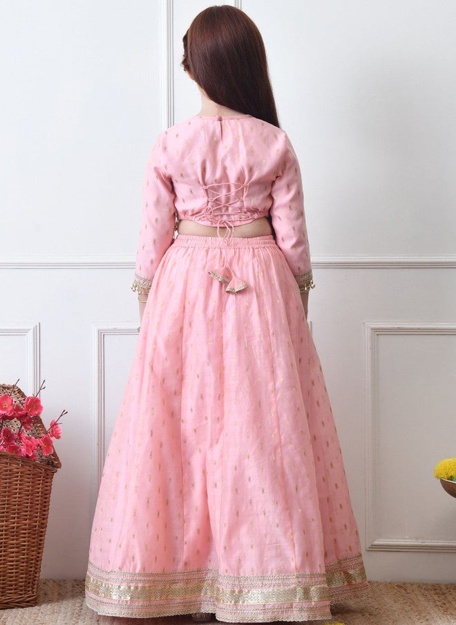 Indi-Loom Couture Girls Embroidered Round Neck Ready to Wear Lehenga & Blouse With Dupatta - Image 4