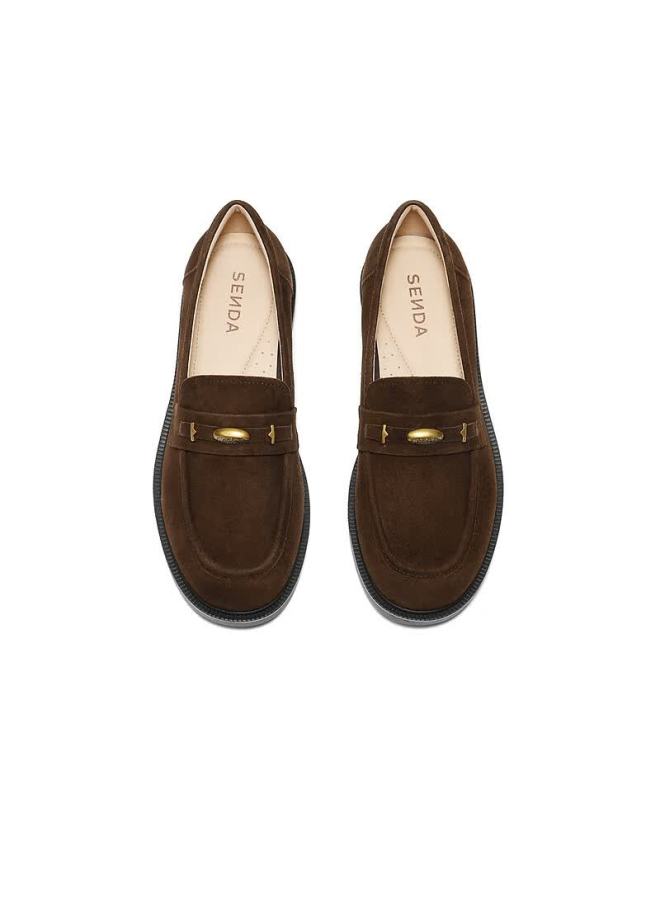 Senda a Women's Loafers  Spring New Cowhide College Style Comfortable Commuter Flats 4xt22am6 Brown Size 35 - Image 4
