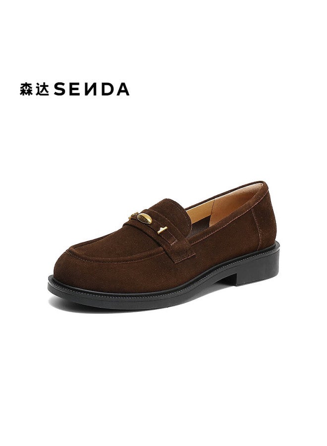 Senda a Women's Loafers  Spring New Cowhide College Style Comfortable Commuter Flats 4xt22am6 Brown Size 35 - Image 2
