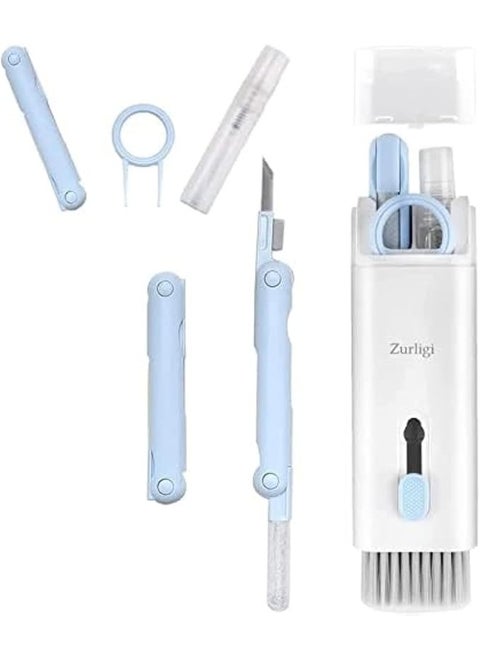 7-in-1 Cleaner Set, Laptop Screen Keyboard Earbud Cleaner Kit for Airpods MacBook iPad iPhone iPod, Multi-Function Cleaning Pen Brush Tool Key Remover for PC Monitor, Computer, Headphone (Blue)