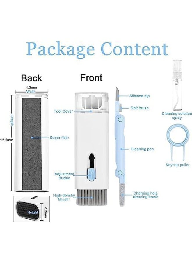7-in-1 Cleaner Set, Laptop Screen Keyboard Earbud Cleaner Kit for Airpods MacBook iPad iPhone iPod, Multi-Function Cleaning Pen Brush Tool Key Remover for PC Monitor, Computer, Headphone (Blue)