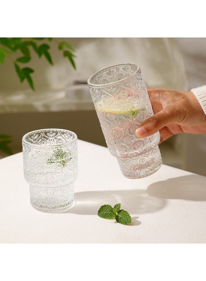 Retro Pattern Glass Ins Light Luxury Household Drinking Cup Creative Stacked Cup Coffee Cup High-looking Wine Glass-Color:Pattern Cup [short]] - Image 2