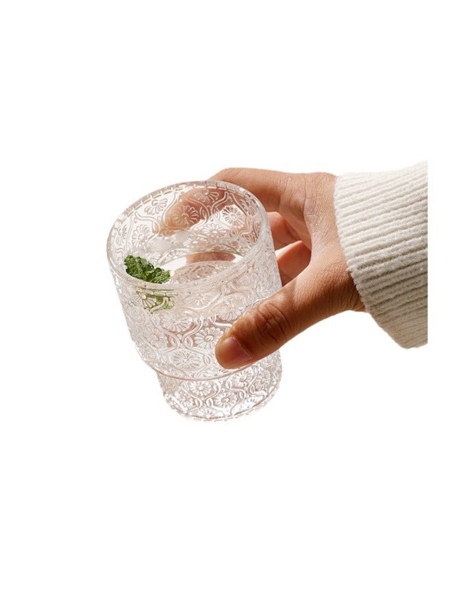 Retro Pattern Glass Ins Light Luxury Household Drinking Cup Creative Stacked Cup Coffee Cup High-looking Wine Glass-Color:Pattern Cup [short]] - Image 5