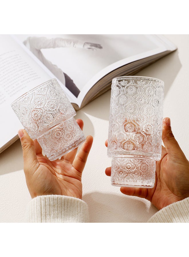 Retro Pattern Glass Ins Light Luxury Household Drinking Cup Creative Stacked Cup Coffee Cup High-looking Wine Glass-Color:Pattern Cup [short]] - Image 1