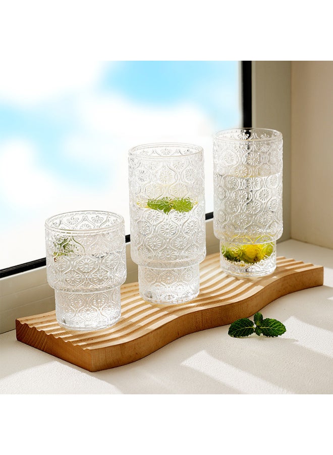Retro Pattern Glass Ins Light Luxury Household Drinking Cup Creative Stacked Cup Coffee Cup High-looking Wine Glass-Color:Pattern Cup [short]] - Image 4