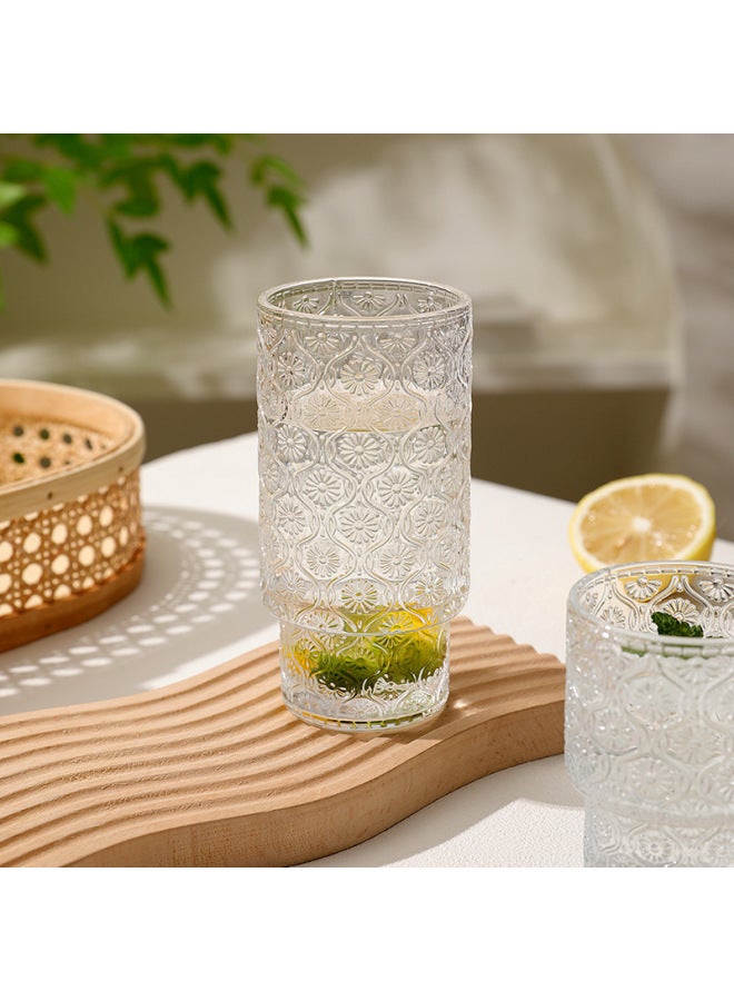 Retro Pattern Glass Ins Light Luxury Household Drinking Cup Creative Stacked Cup Coffee Cup High-looking Wine Glass-Color:Pattern Cup [short]] - Image 3