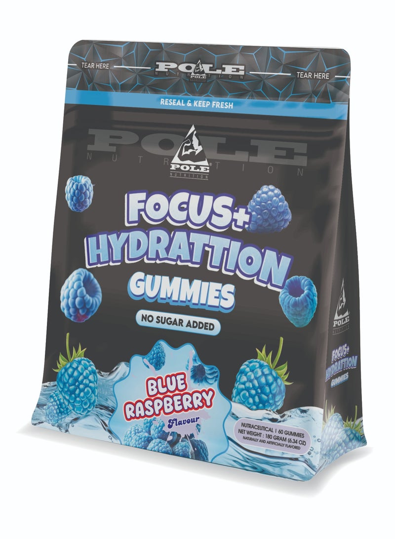 POLE NUTRITION Focus+ Hydration Gummies - Mental Clarity & Electrolyte Support (Blue Raspberry, Sugar-Free) - Image 1