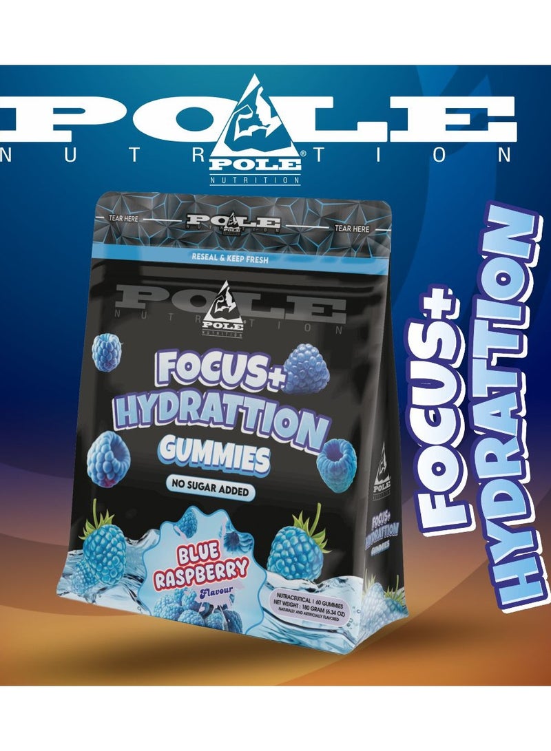 POLE NUTRITION Focus+ Hydration Gummies - Mental Clarity & Electrolyte Support (Blue Raspberry, Sugar-Free) - Image 3