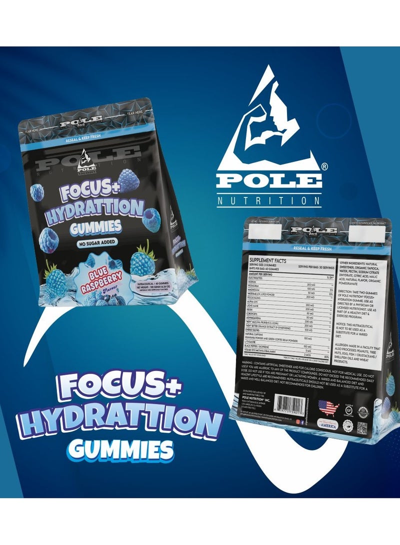 POLE NUTRITION Focus+ Hydration Gummies - Mental Clarity & Electrolyte Support (Blue Raspberry, Sugar-Free) - Image 4