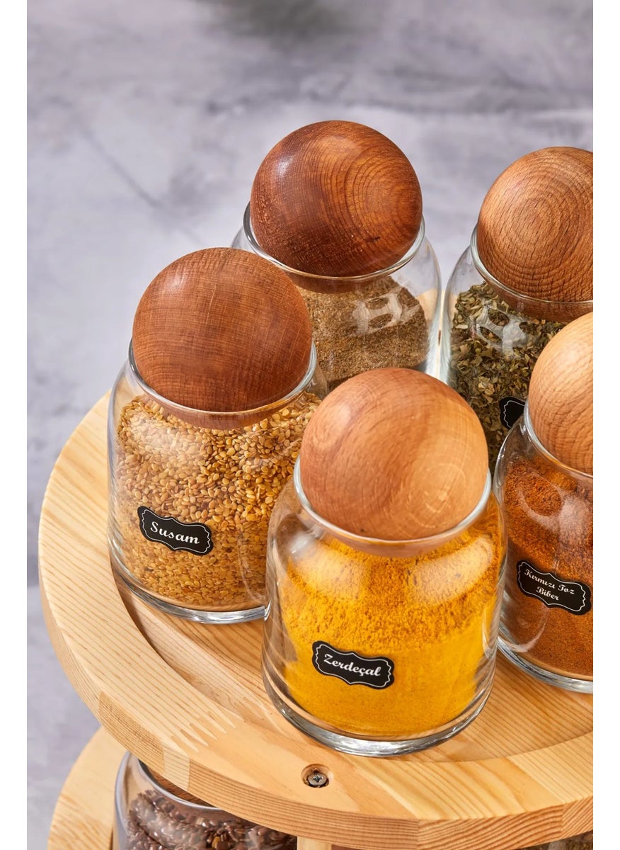 Fbz Home 10 Piece Wooden Ball Lid Rotating Stand Labeled Glass Spice Jar Set Storage Jar 300 ml  - Image 2