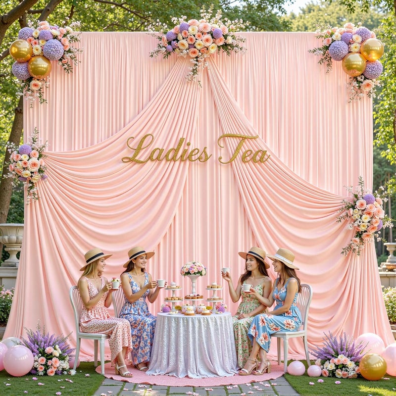 PARTISKY 16x10FT Pale Pink Backdrop Curtains for Wedding Parties, Wrinkle Free Polyester Photography Backdrop Drapes for Wedding Baby Shower Birthday Parties Stage Background Stand Decorations 4x10ft,4 Panels - Image 3