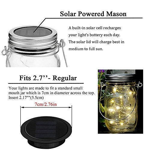 Miaro 6 Pack Mason Jar Lights, 10 LED Solar Colorful Flicker Fairy String Lights Lids Insert for Garden Deck Patio Party Wedding Decorative Lighting Fit for Regular Mouth Jars … - Image 3