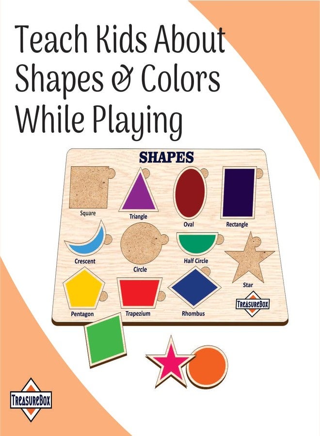 TreasureBox Wooden Puzzle Educational Board Learning Toy Tray for Kids, Size 22x30 cm (Shapes) - Image 3