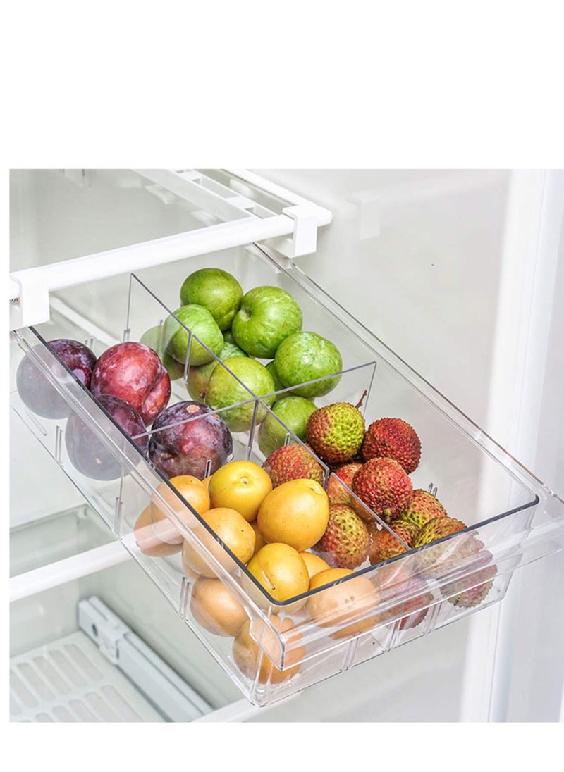 KASTWAVE - Small Fridge Drawer Organizer, Mini Refrigerator Drawers Storage Box,  Fit for Fridge Shelf Under, Pull Out Refrigerator Storage Drawers for Food, Drinks, Dividers Are Removable, 0.6" (4-grid) - Image 1