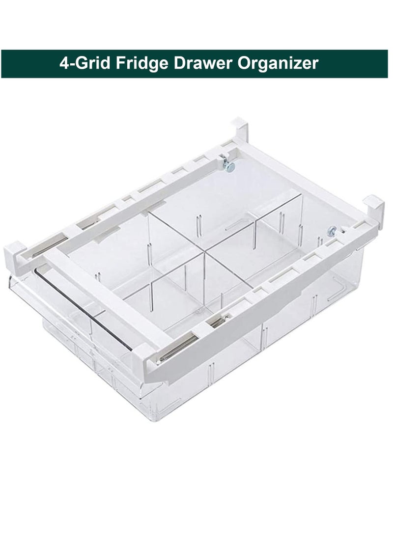 KASTWAVE - Small Fridge Drawer Organizer, Mini Refrigerator Drawers Storage Box,  Fit for Fridge Shelf Under, Pull Out Refrigerator Storage Drawers for Food, Drinks, Dividers Are Removable, 0.6" (4-grid) - Image 1