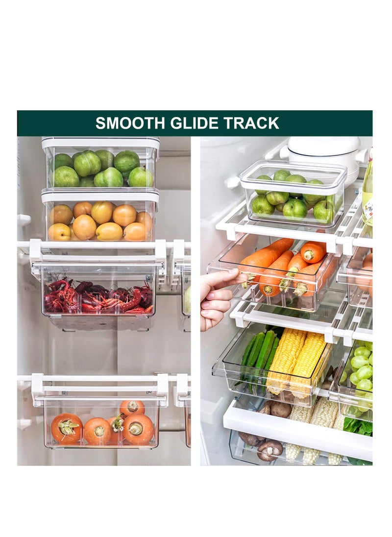 KASTWAVE - Small Fridge Drawer Organizer, Mini Refrigerator Drawers Storage Box,  Fit for Fridge Shelf Under, Pull Out Refrigerator Storage Drawers for Food, Drinks, Dividers Are Removable, 0.6" (4-grid) - Image 1