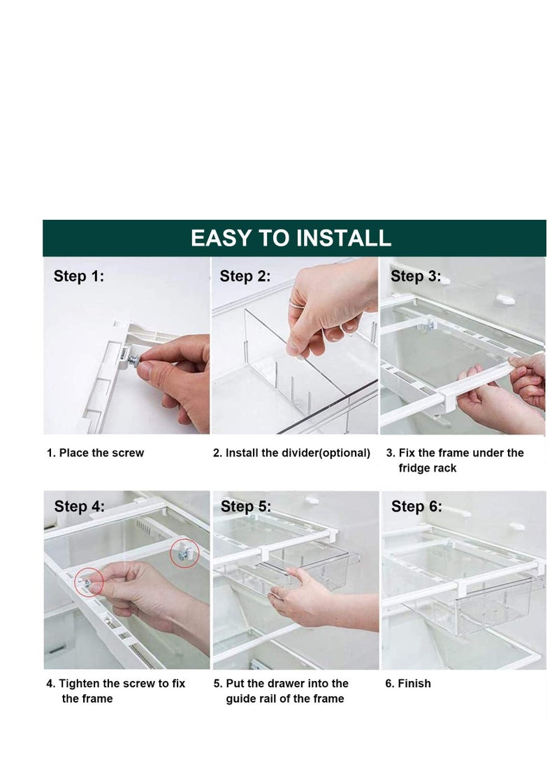 KASTWAVE - Small Fridge Drawer Organizer, Mini Refrigerator Drawers Storage Box,  Fit for Fridge Shelf Under, Pull Out Refrigerator Storage Drawers for Food, Drinks, Dividers Are Removable, 0.6" (4-grid) - Image 1