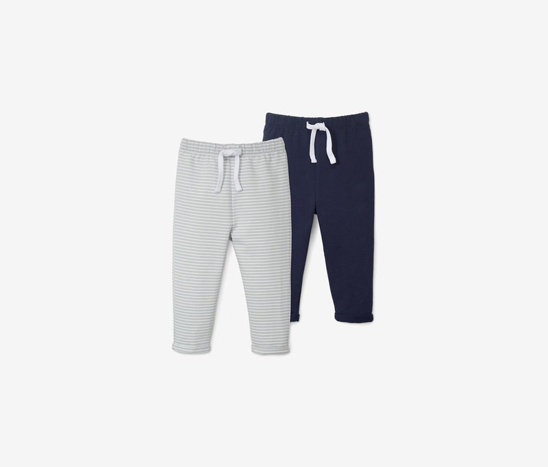Tchibo Toddlers 2 Pieces Slip,On Trousers, Dark Blue and Striped Gray  - Image 1