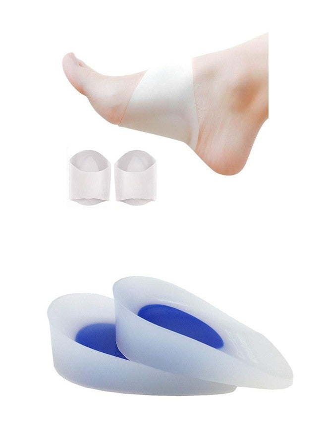 Lify Silicon Heel Cup Cushion (Large Size) + Arch Support Sleeve (White) For Heel Ankle Pain, Plantar Fasciitis, Heel Spur, Knee And Back Pain - Comfortable Heel Pad Insole - Image 1