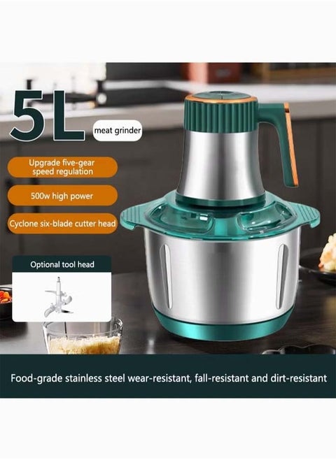 Electric meat and vegetable chopper and slicer, 5 speeds, stainless steel, capacity 5 liters, 500 watts
