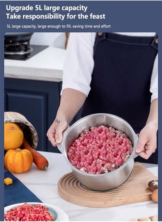 Electric meat and vegetable chopper and slicer, 5 speeds, stainless steel, capacity 5 liters, 500 watts
