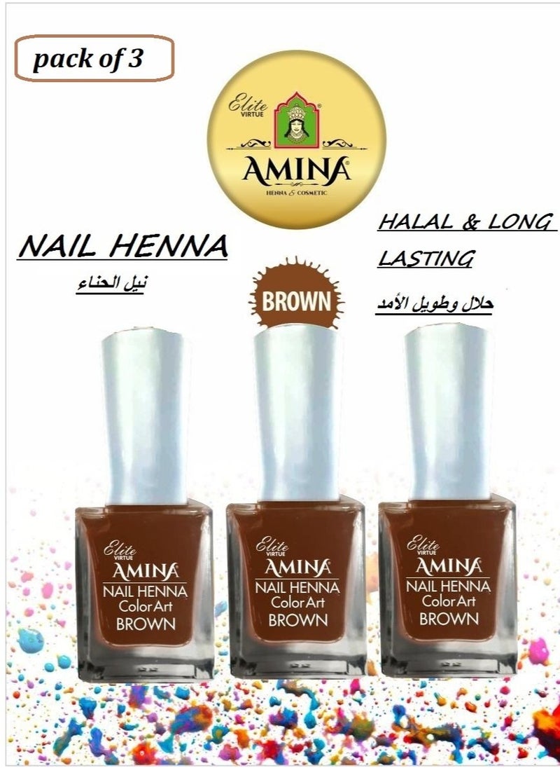 Amina - Nail Polish Henna Color Art Nail Paint mehendi  Box Brown 3 Pcs - Image 1