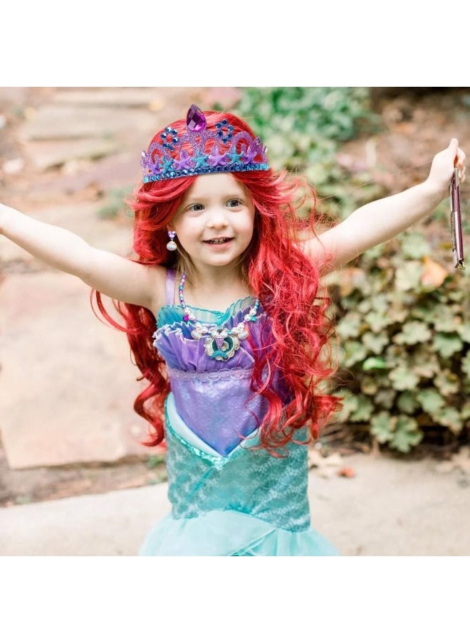 KOWVOWZ KOWVOWZ 8Pcs Mermaid Costume Set, Princess Red Long Curly Wig Hair with Mermaid Themed Jewellery Accessories Dress Up Gifts for Kids Girls Cosplay Halloween Masquerade Birthday Christmas Party  - Image 4