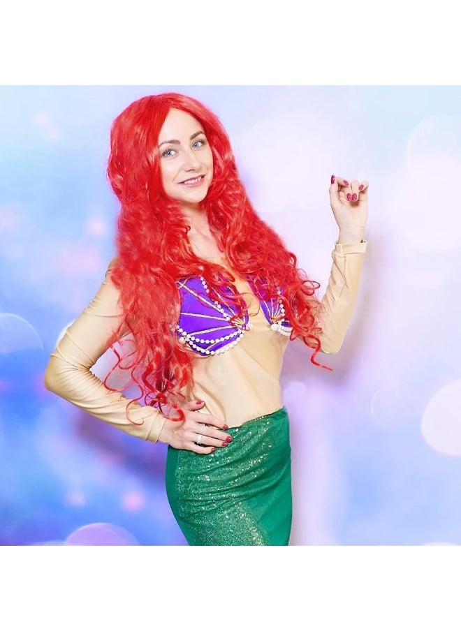 KOWVOWZ KOWVOWZ 8Pcs Mermaid Costume Set, Princess Red Long Curly Wig Hair with Mermaid Themed Jewellery Accessories Dress Up Gifts for Kids Girls Cosplay Halloween Masquerade Birthday Christmas Party  - Image 5