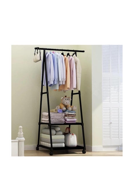 Black wooden clothes organizer and stand