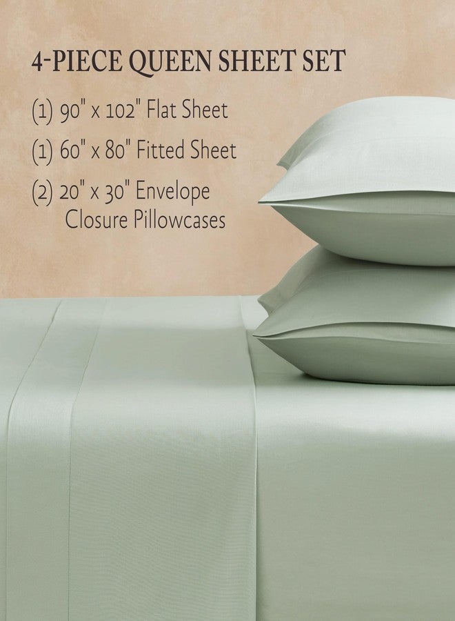 Jessica Simpson Blissful Dreams 100% Sateen Cotton Sheet Set 4-Piece Queen Sea Foam Green - Image 2