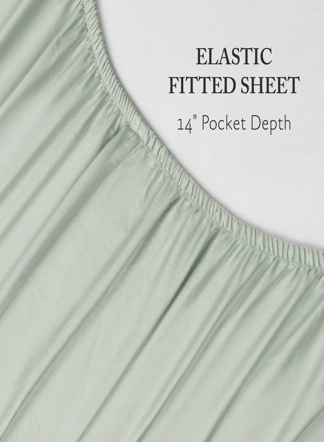 Jessica Simpson Blissful Dreams 100% Sateen Cotton Sheet Set 4-Piece Queen Sea Foam Green - Image 4