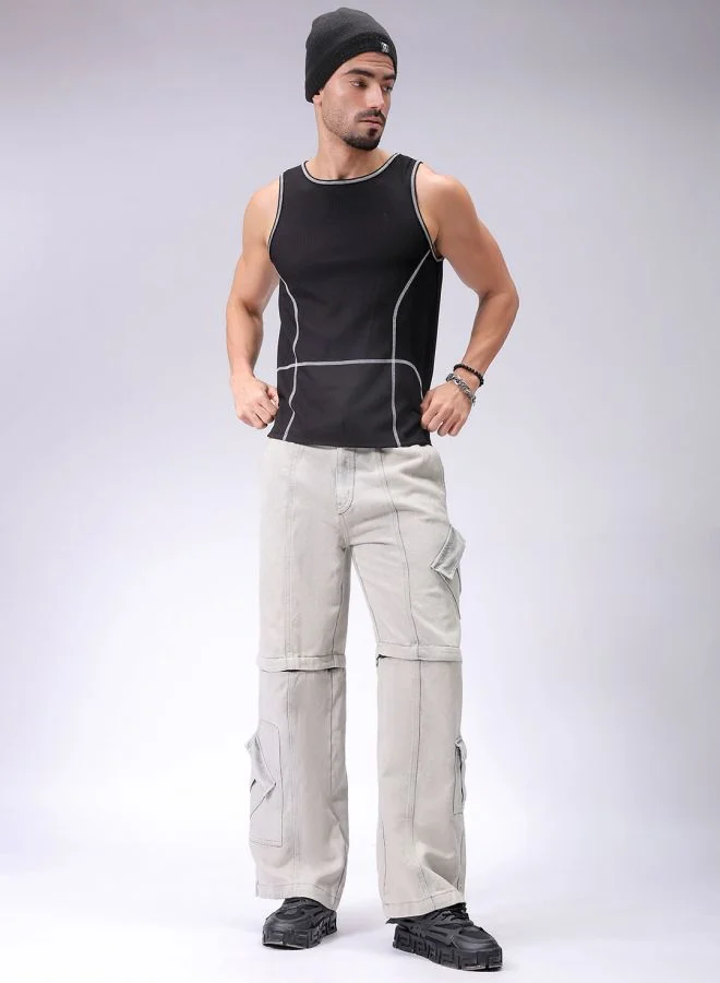 The Indian Garage Co Men Baggy Solid Mid-Rise Convertible Cargo Denim