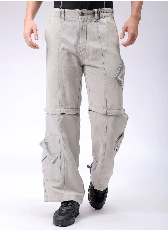 شركة المرآب الهندية Men Baggy Solid Mid-Rise Convertible Cargo Denim
