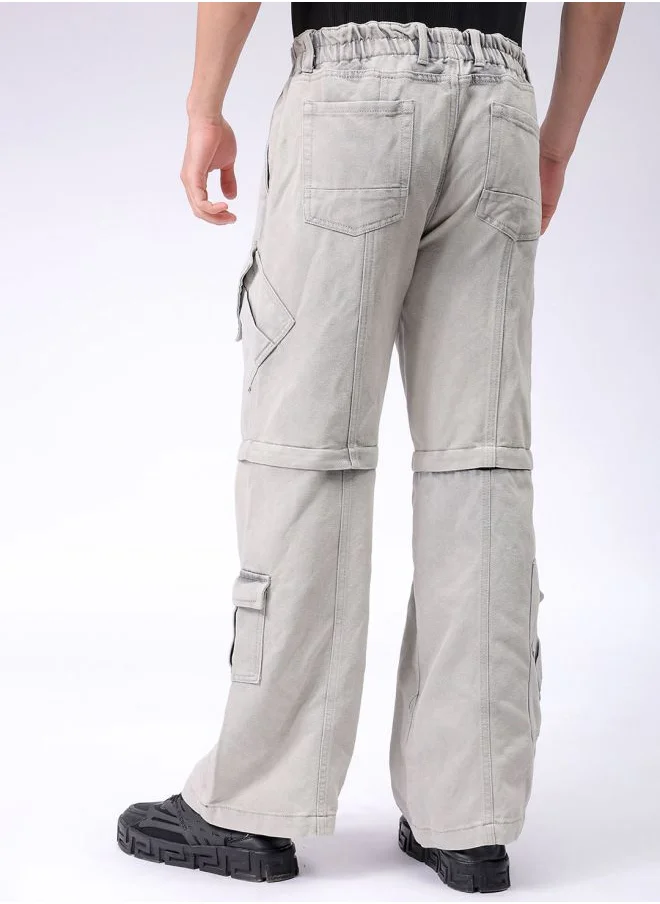شركة المرآب الهندية Men Baggy Solid Mid-Rise Convertible Cargo Denim