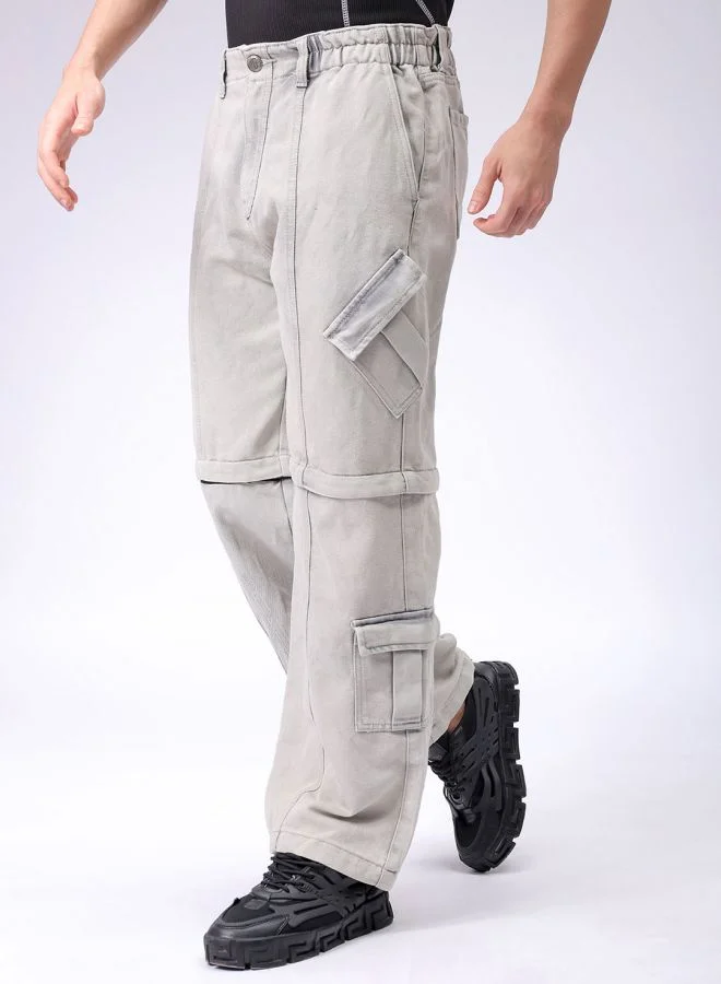 The Indian Garage Co Men Baggy Solid Mid-Rise Convertible Cargo Denim